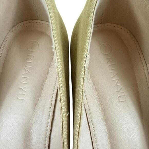 Ruanyu Tan Camel Canvas Espadrille Slip On Wedge Heels Women's Size 7 - Picture 6 of 7